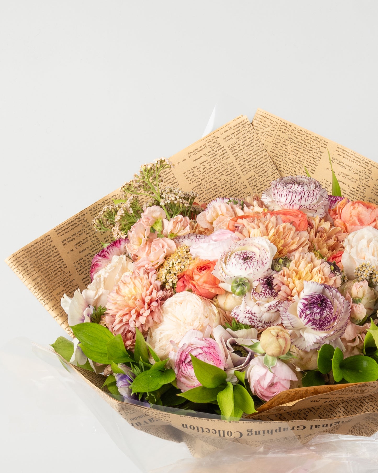 Editorial Elegance: Mixed Blooms in Chic Paper Wrap - Pastel Color Mix