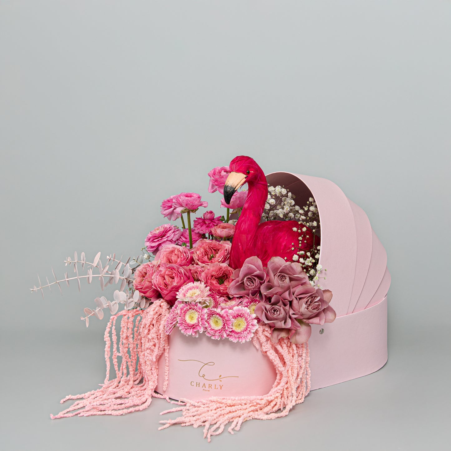 20 roses Pink Flamingo Fantasy Box