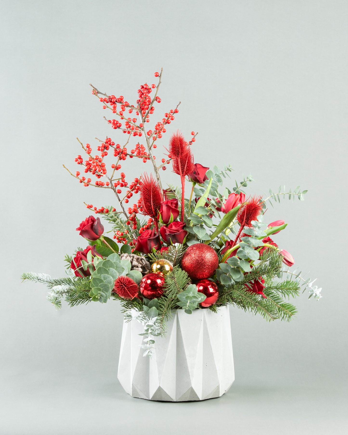 Festive Floral Elegance in Zigzag Concrete Planter