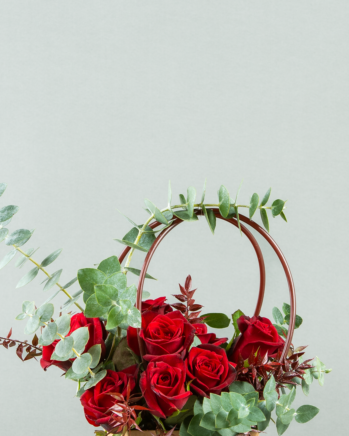 Chic Handbag Floral Arrangement with Roses and Eucalyptus