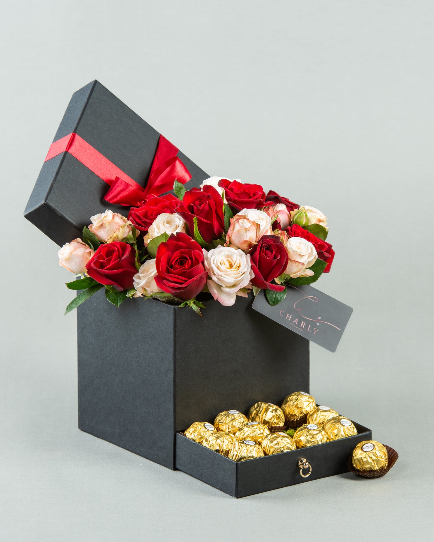 Red Roses and Baby's Breath Bouquet with Chocolates