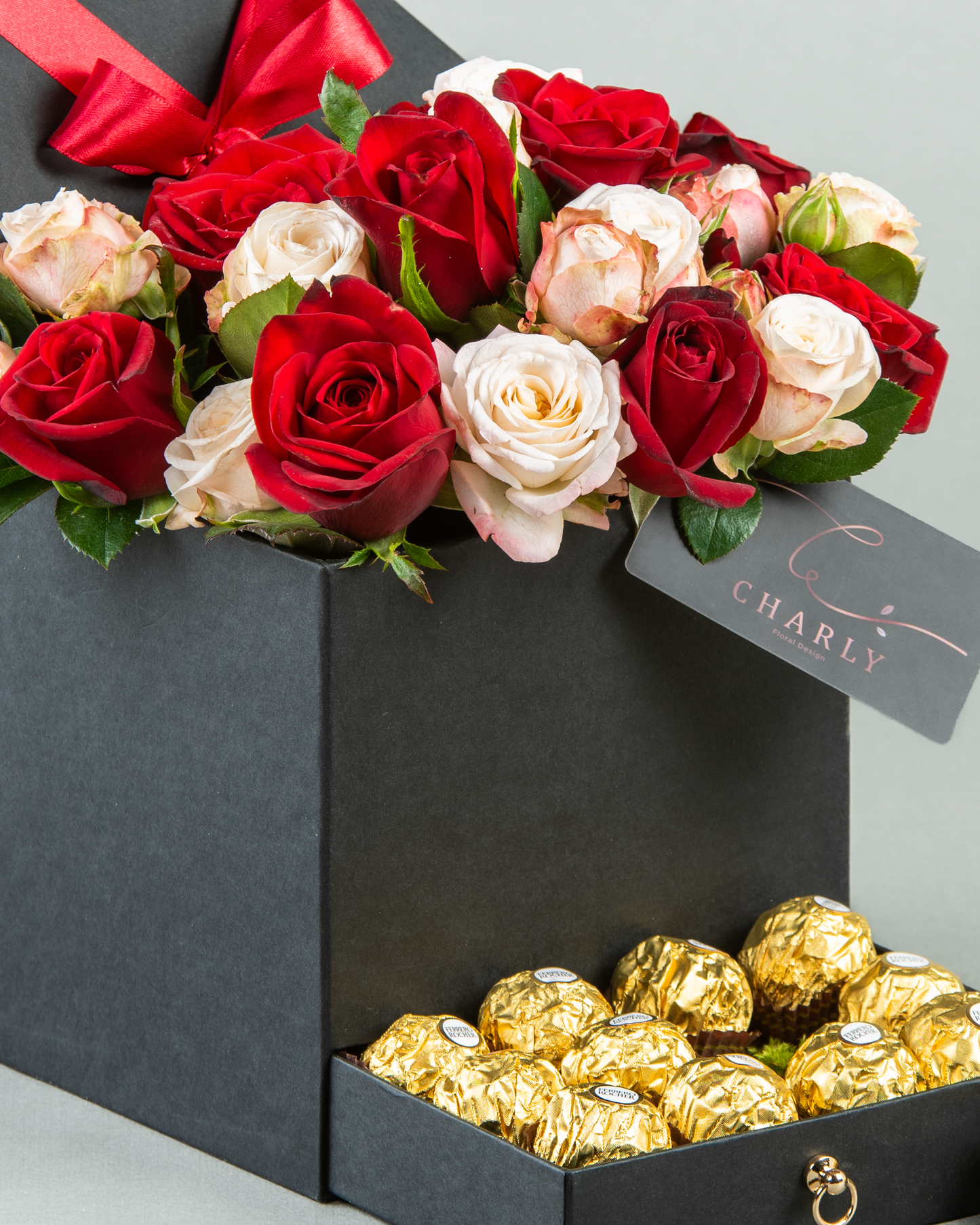 Red Roses and Baby's Breath Bouquet with Chocolates