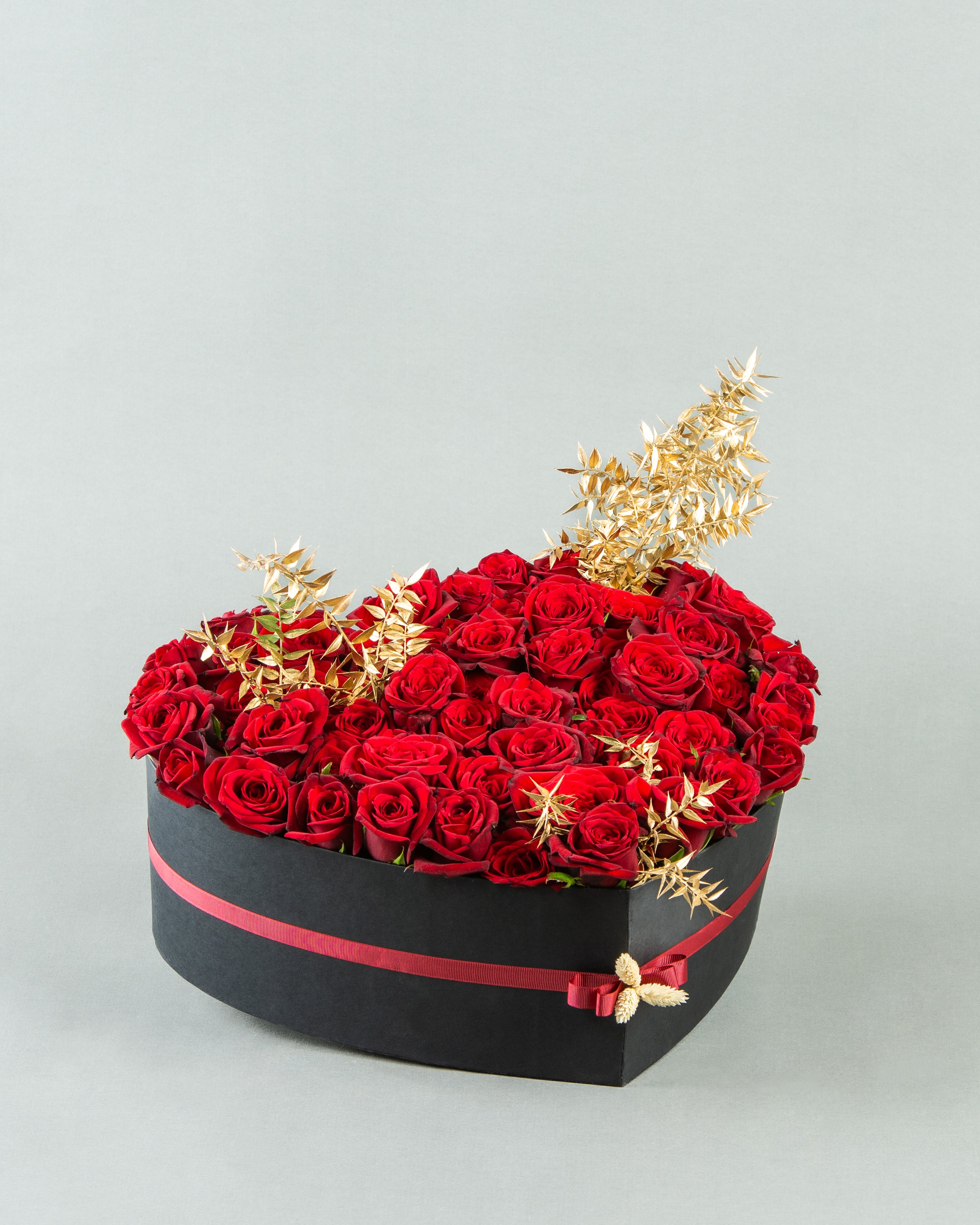 Grandeur of Love: 60 Red Roses with Italian Ruscus