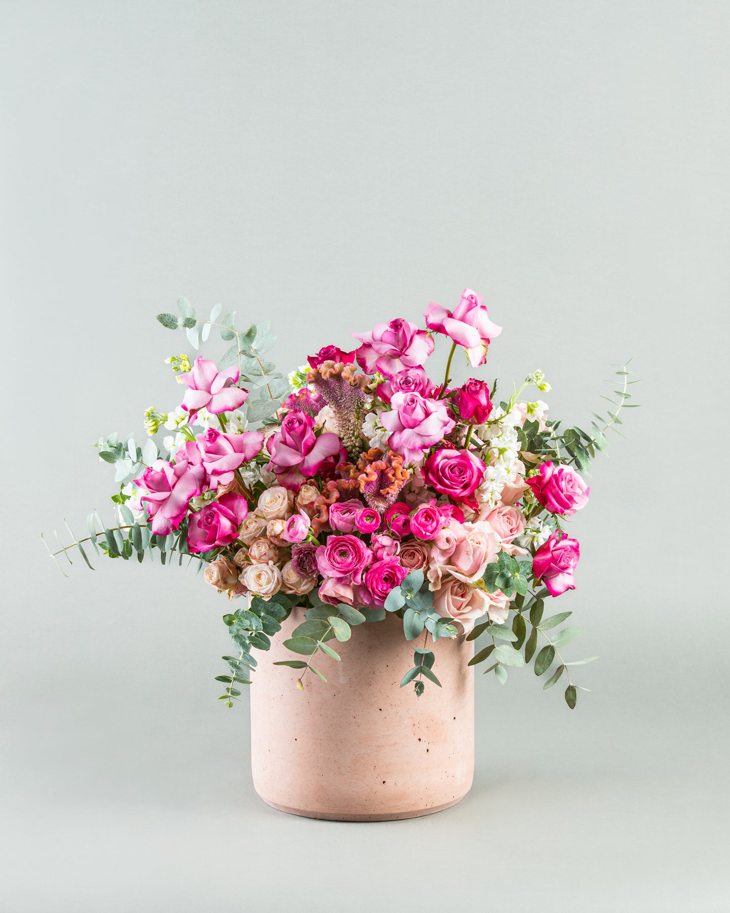 Rainbow Rose Splendor with Exquisite Accents in Grand Arrangement