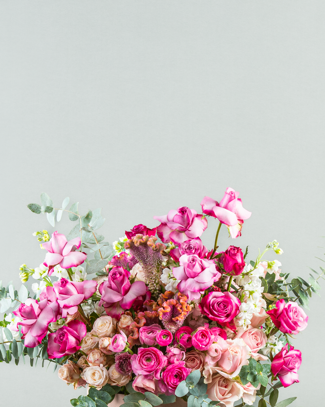 Rainbow Rose Splendor with Exquisite Accents in Grand Arrangement