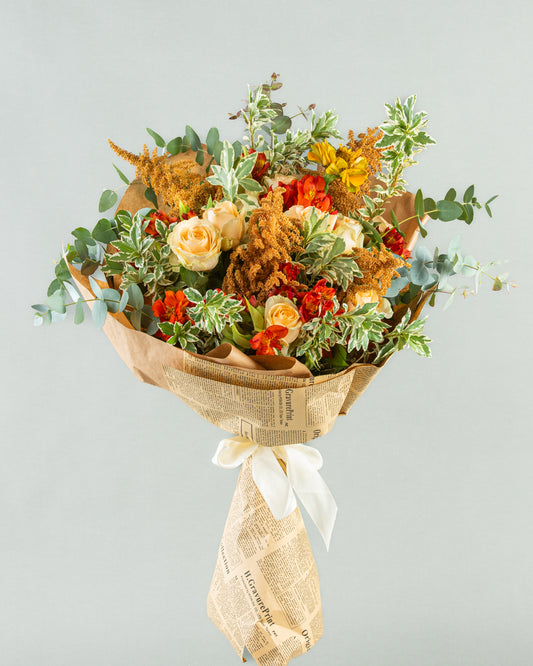 Peach Serenity: Elegant Floral Blend with Amaranthus and Accents