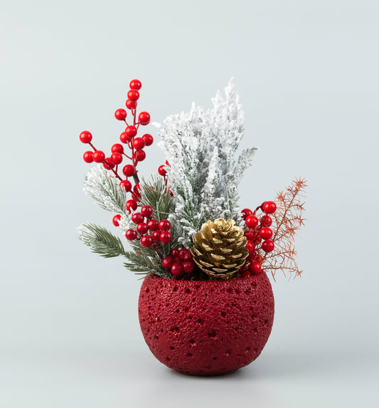 Painted Concrete Pot with Mini Christmas Tree