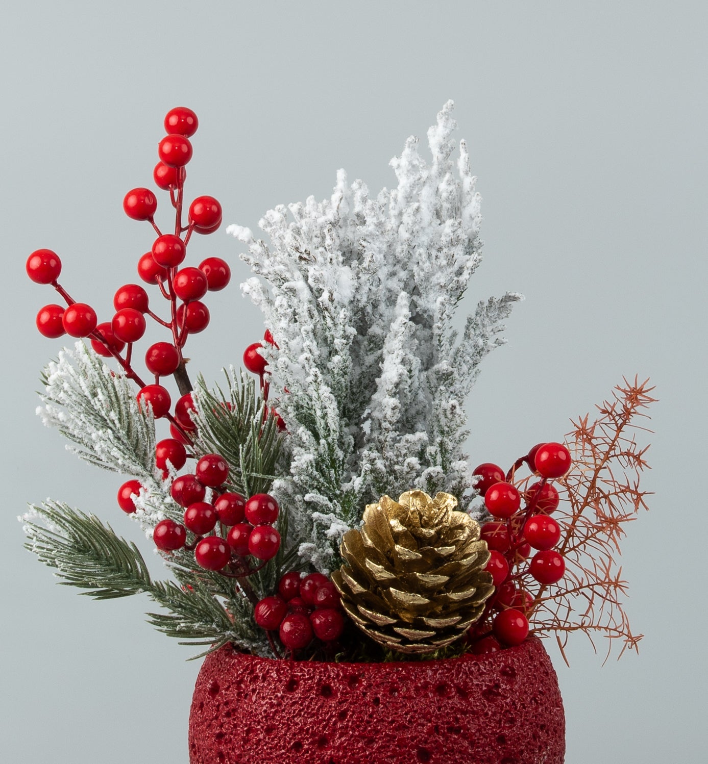 Painted Concrete Pot with Mini Christmas Tree