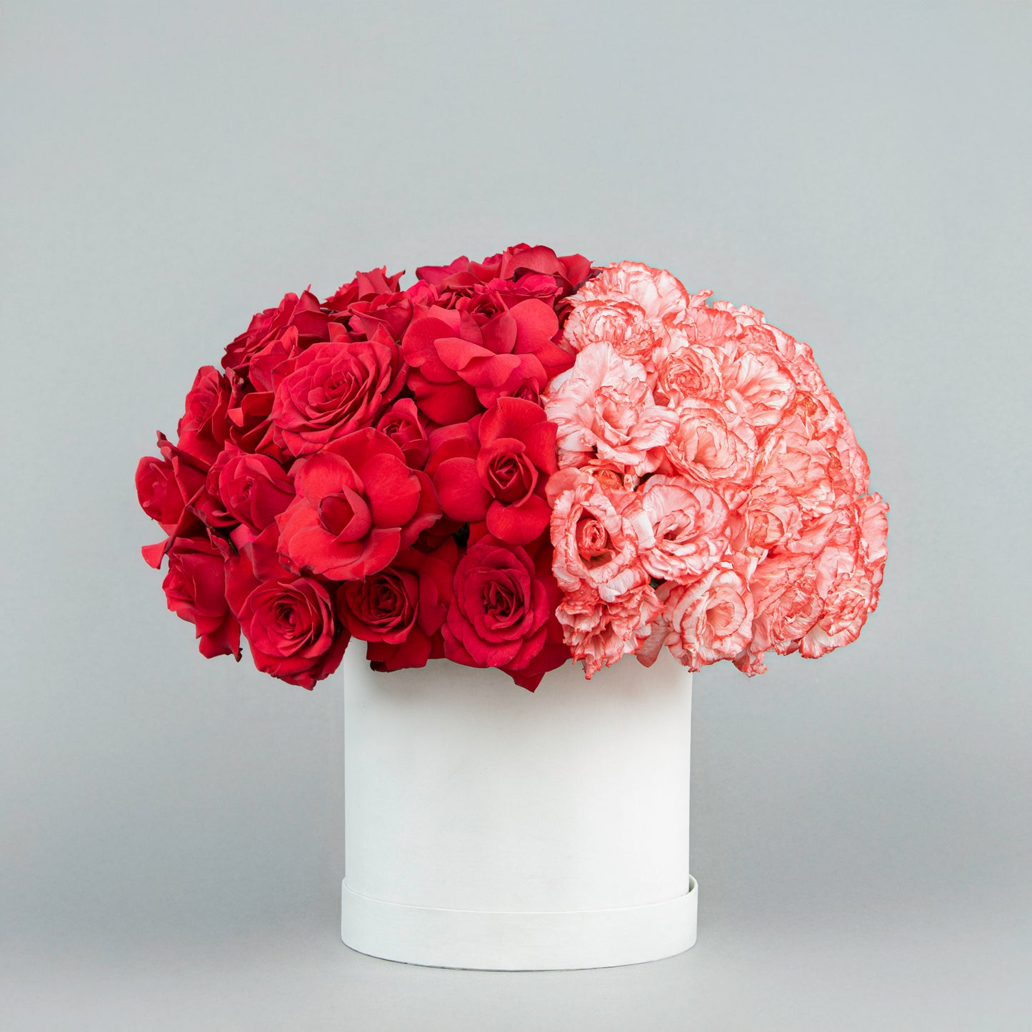 A Timeless Expression of Red Roses with Painted Lisianthus in Elegant White Box