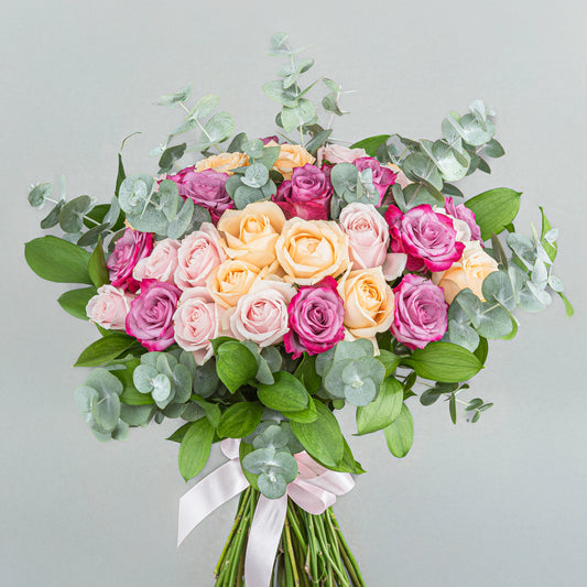 The Perfection Bouquet Made From Three Dozen Mixed-Color Flowers with Eucalyptus and Greenery