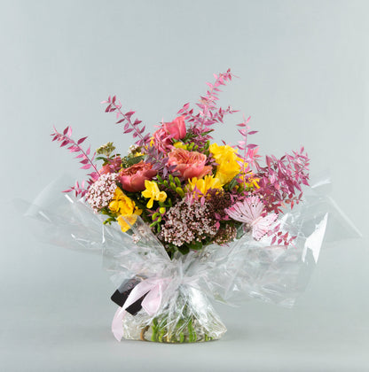 Citrus Elegance: English Rose and Freesia Ensemble in Custom Water Packaging