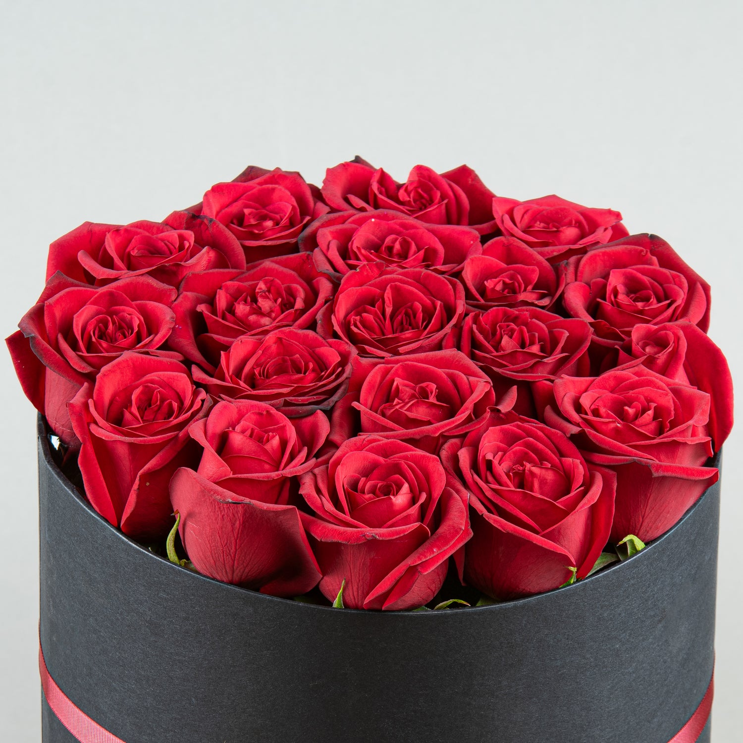 Velvet Romance: Red Roses in Black Round Box