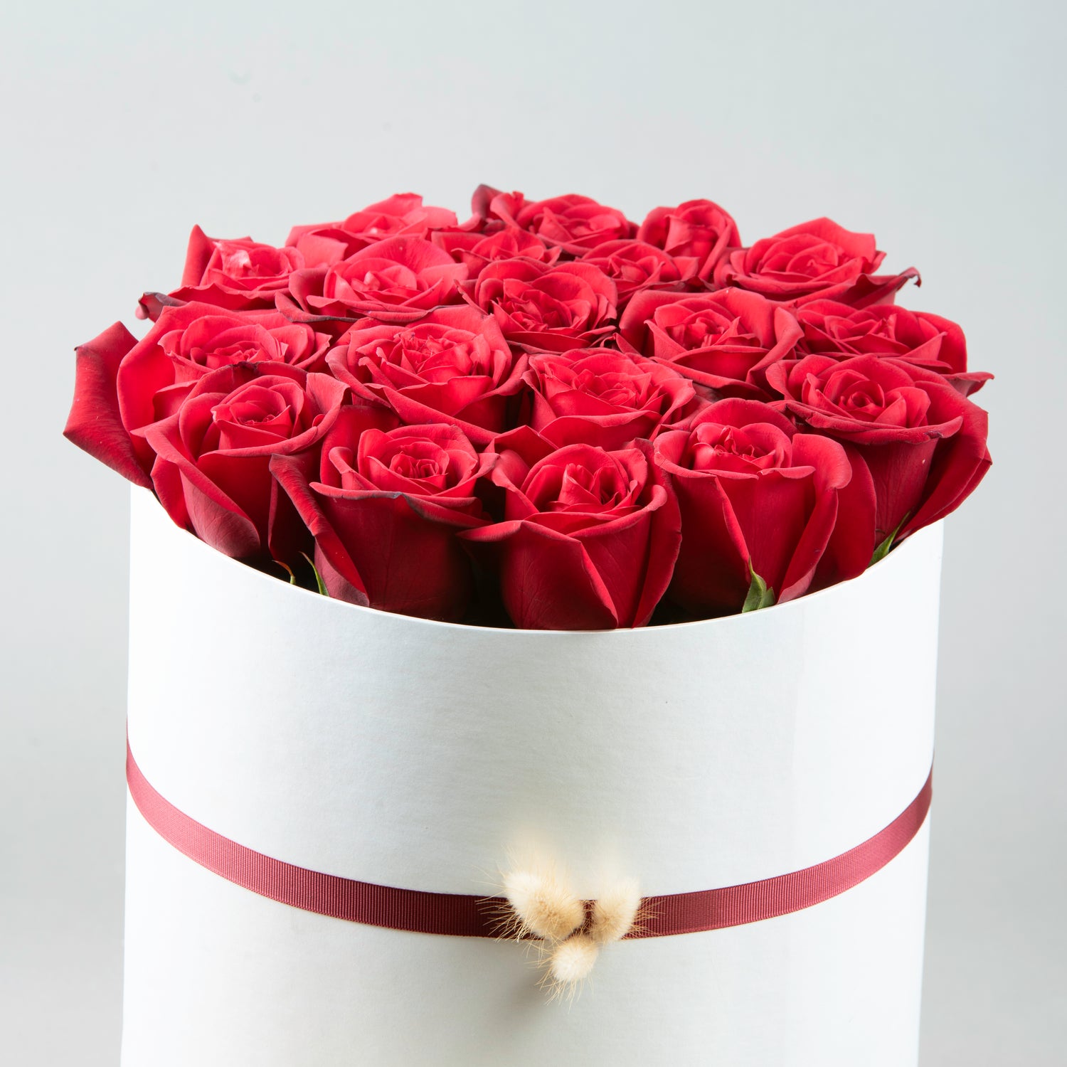 Crimson Charm: Red Roses in White Round Box