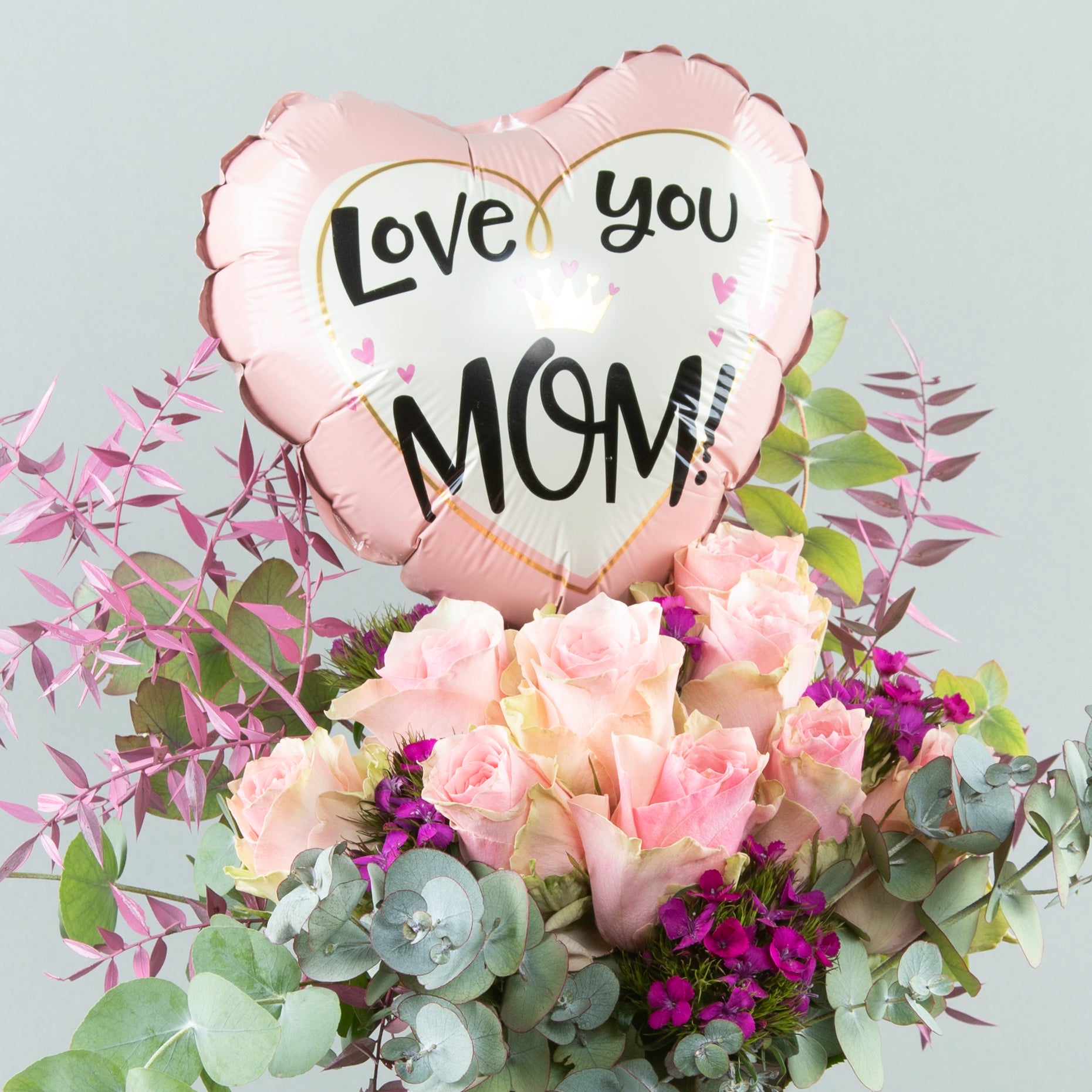 Pastel Embrace: Rona Flared Vase with Love You Mum Balloon