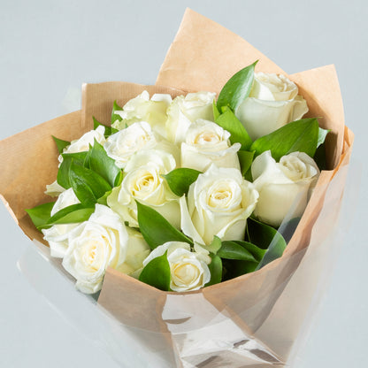 Eternal Grace: Dozen Pure White Flowers with Greenery